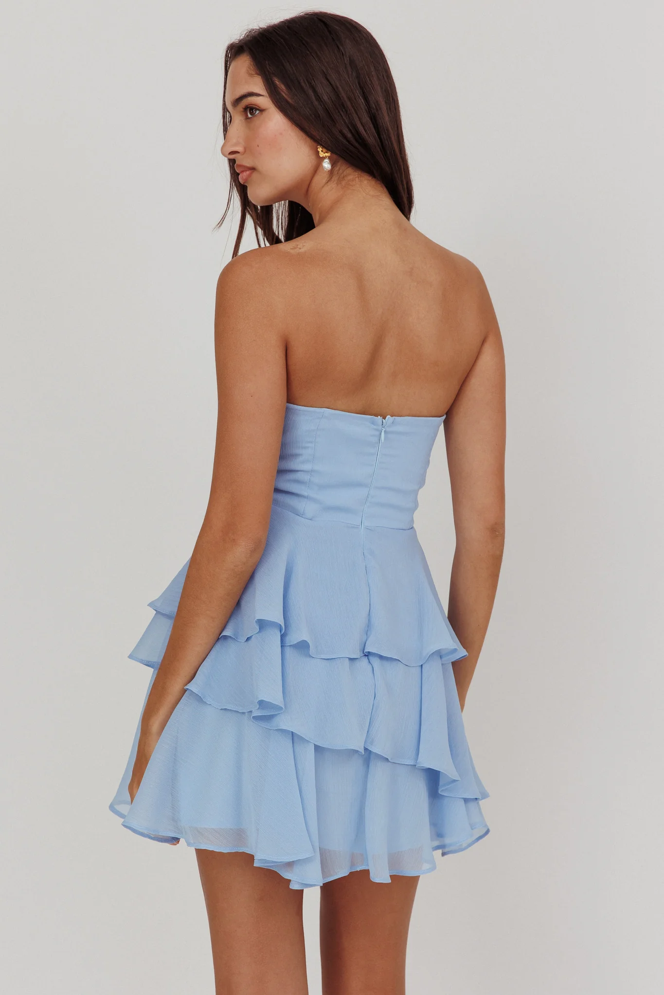 Strapless Ruffle Mini Dress Blue